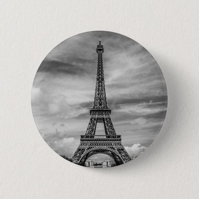 Black & White Eiffel Tower Paris Frankreich Button (Vorderseite)