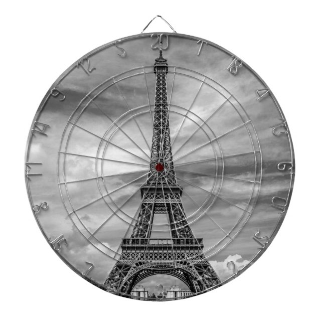 Black & White Eiffel Tower Paris Frankreich Dartscheibe (vorne)