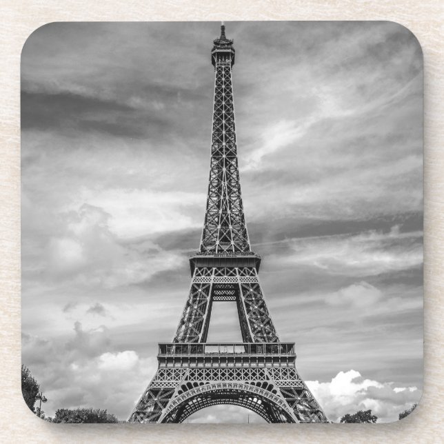 Black & White Eiffel Tower Paris Frankreich Getränkeuntersetzer (Vorderseite)
