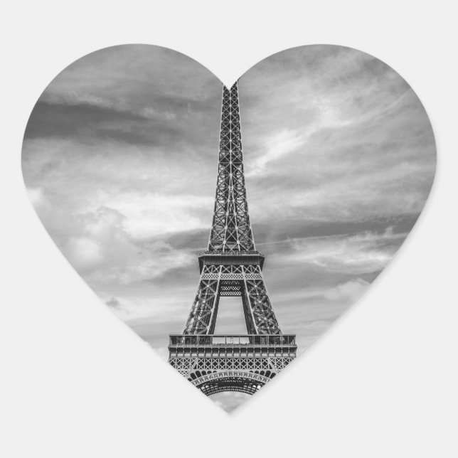 Black & White Eiffel Tower Paris Frankreich Herz-Aufkleber (Vorderseite)