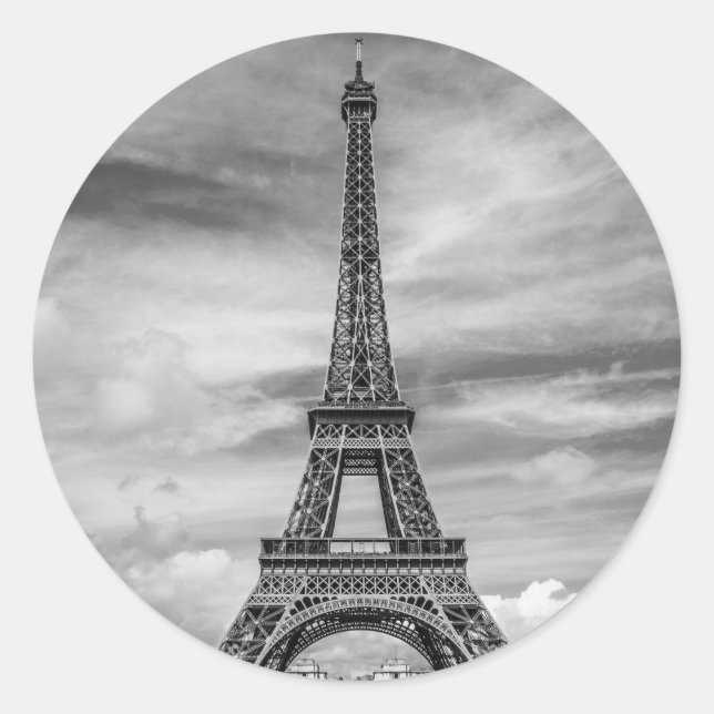 Black & White Eiffel Tower Paris Frankreich Runder Aufkleber (Vorderseite)