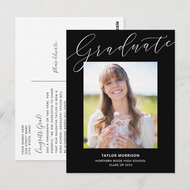 Black & White Elegant 2023 Foto Graduation Party Postkarte (Vorne/Hinten)