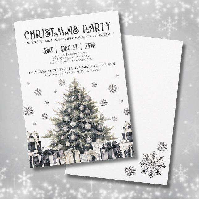 Black White Elegant Christmas Party Invitation (Black White Elegant Christmas Party Invitation)