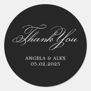 Black & White Elegant Classic Wedding Vielen Dank Runder Aufkleber