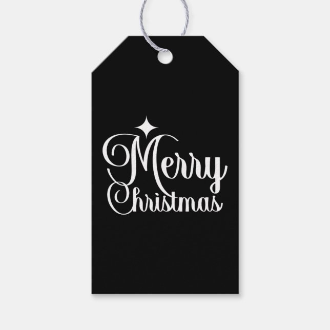 Black & White Elegant & Festive Merry Christmas Geschenkanhänger (Vorderseite)