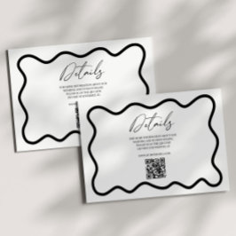 Black White Elegant Wavy Border Wedding Details Begleitkarte