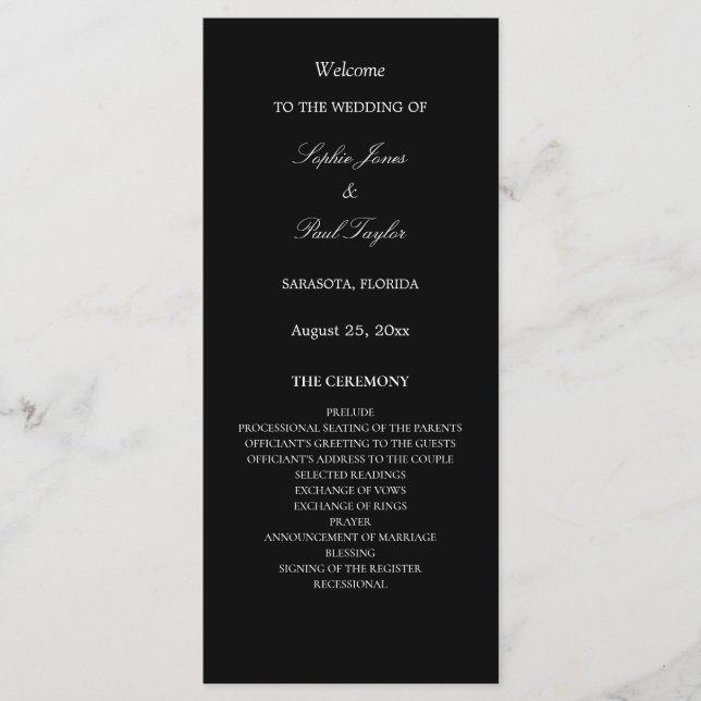 Black White Elegant Wedding Programme (Devant)