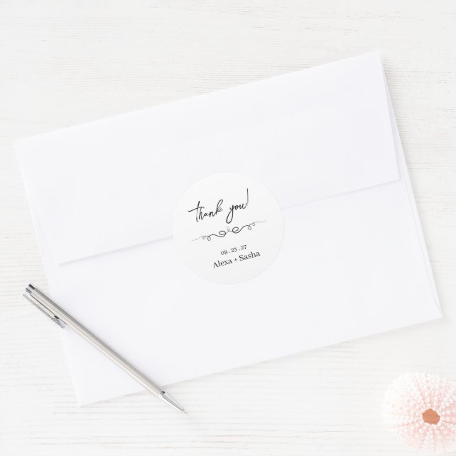 Black & White Elegant Wedding Return address Runder Aufkleber (Umschlag)
