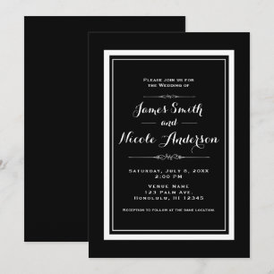 Black & White Elegante Chic Couture Wedding Einladung