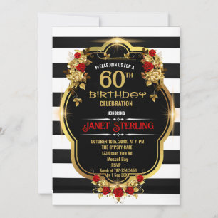 Black, White et Gold 60e anniversaire Invitation