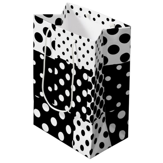 Black White Fashion Polka Dots Style Design  Mittlere Geschenktüte (Von Creator hochgeladen)