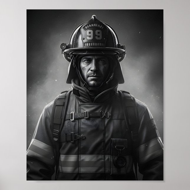 Black & White Firefighter Hero Fireman Tribute  Poster (Vorne)