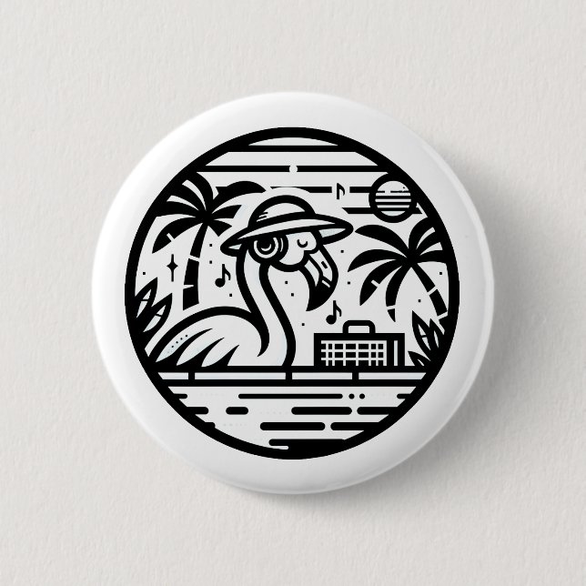 Black & White Flamingo Headphones & Music Tropics Button (Vorderseite)