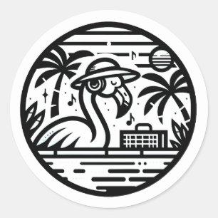 Black & White Flamingo Headphones & Music Tropics Runder Aufkleber