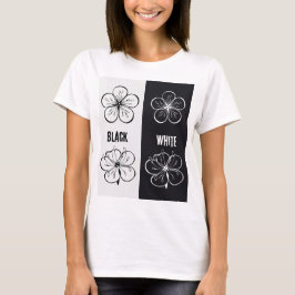 Black White Floral Contrast Art | Minimalist T-Shirt
