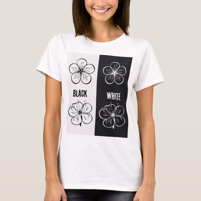 Black  White Floral Contrast Art | Minimalist T-Shirt (Vorderseite)