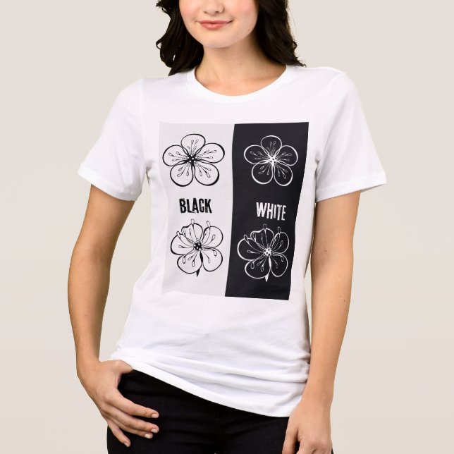 Black White Floral Contrast Art | Minimalist Tri-Blend Shirt (Vorderseite)