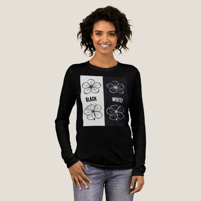 Black  White Floral Contrast Art Tri-Blend Shirt (Volle Vorderseite)