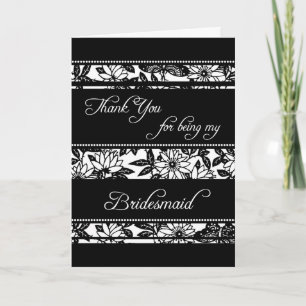 Black & White Floral Vielen Dank an die Bridesmaid Dankeskarte