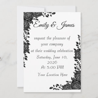 “Black & White Floral Wedding Invitation