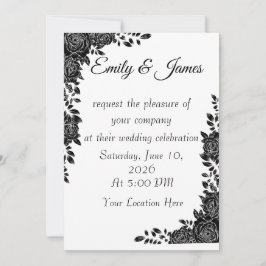 “Black & White Floral Wedding Invitation Einladung
