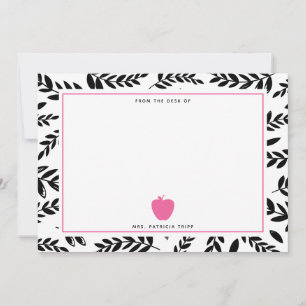 Black + White Foliage Pink Apfellehrer Mitteilungskarte