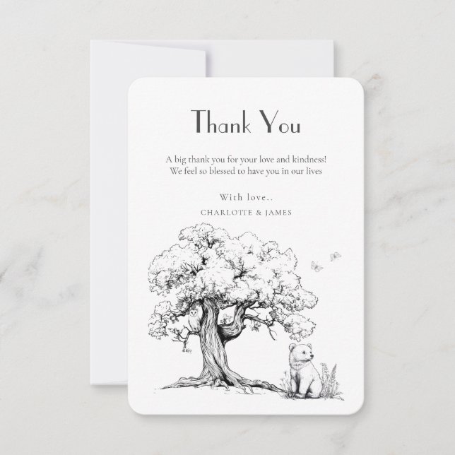 Black & White Forest Bear Babydusche Vielen Dank Dankeskarte (Vorderseite)