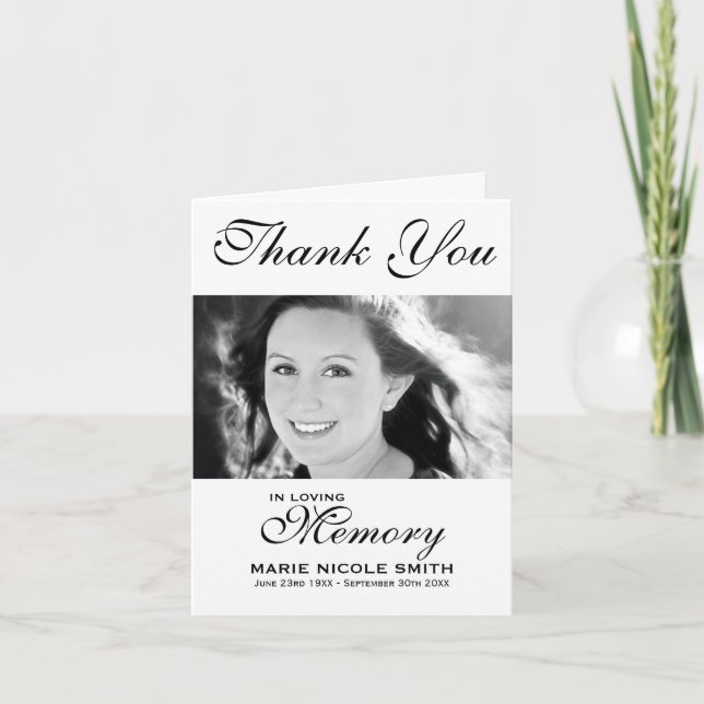 Black & White Funeral Thank You Personalized Photo Dankeskarte (Vorderseite)