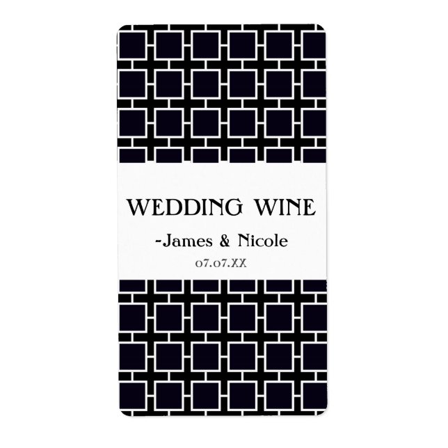 Black & White Geometric Chic Wedding Wine Label (Vorne)