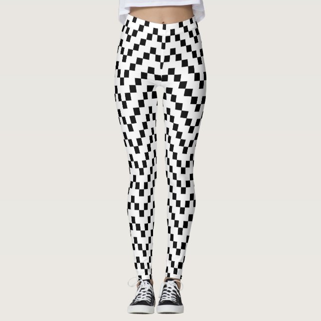 Black White Geometric Pattern Leggings (Vorderseite)