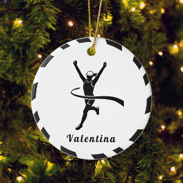 Black & White Girl Running Marathon Runner Jogger Keramik Ornament