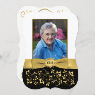 Black, White, Gold 65th Photo Birthday Invitation 