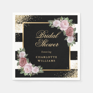 Black White Gold Blush Pink Floral Bridal Shower Serviette