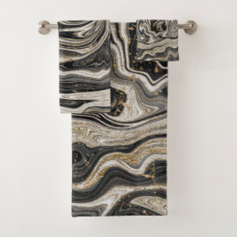 Black White & Gold Chic Swirl Moderne Abstrait