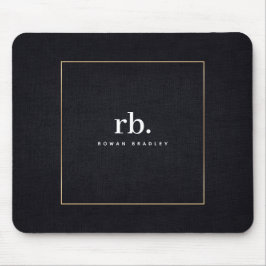 Black White Gold Fabric Effect Elegant Monogram Mousepad
