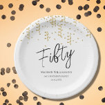 Black, White & Gold Fifty , 50th Birthday Party   Pappteller<br><div class="desc">Black & White Fifty Minimal 50th Birthday Party. Matching stationery and party supplies are available in-store. Looking for a customizable and unique way to celebrate someone's 50th birthday? Check out this customizable party plate. This high-quality plate features a fun and festive design that is perfect for any milestone birthday celebration....</div>