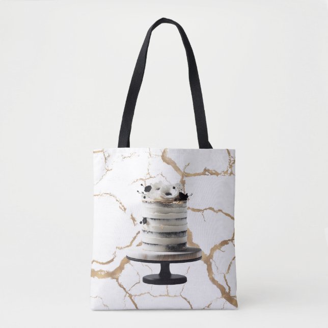 Black & White Gold Floral Tier Cake Brautparty Tasche (Vorderseite)