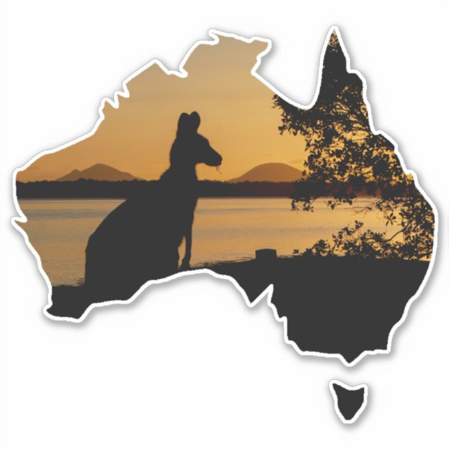Black, White & Gold Kangaroo Australien Sunset Aufkleber (Vorderseite)