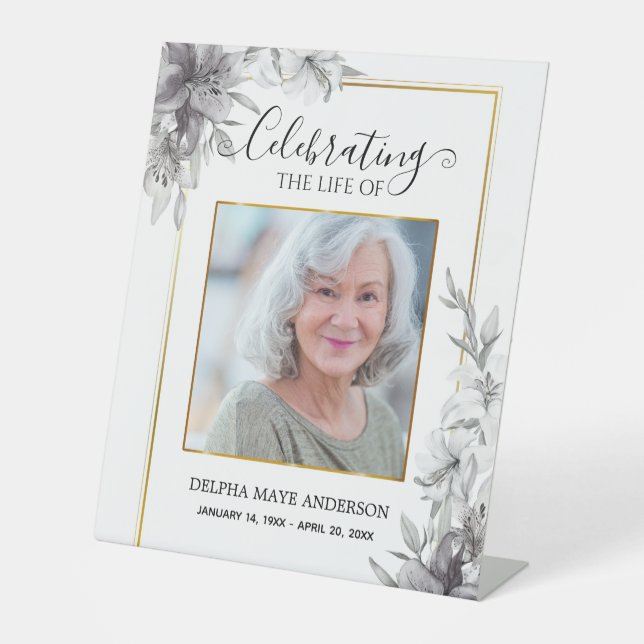 Black, White Gold Minimalist Funeral  Sockelschild (Vorderseite)