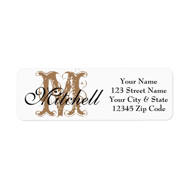 Black White Gold Monogramme étiquettes d'adresse d (Devant)