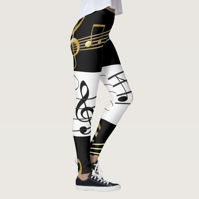 Black White Gold Music Notes Leggings (Droite)