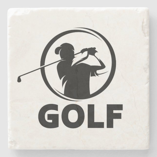 Black & White Golf Swing Silhouette Steinuntersetzer (Vorderseite)