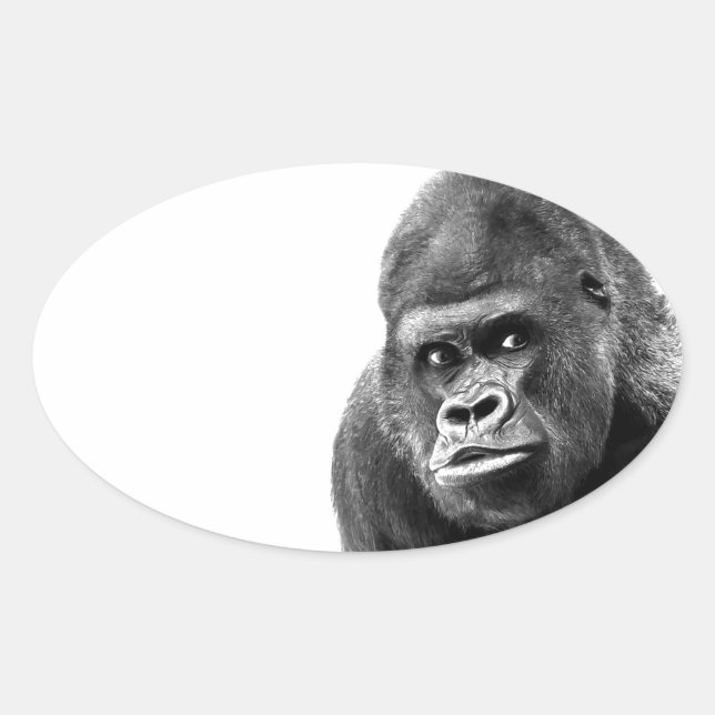 Black White Gorilla Ovaler Aufkleber (Vorderseite)