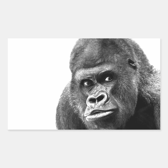 Black White Gorilla Rechteckiger Aufkleber (Vorderseite)