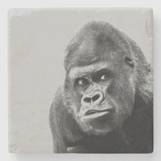 Black White Gorilla Steinuntersetzer (Vorderseite)