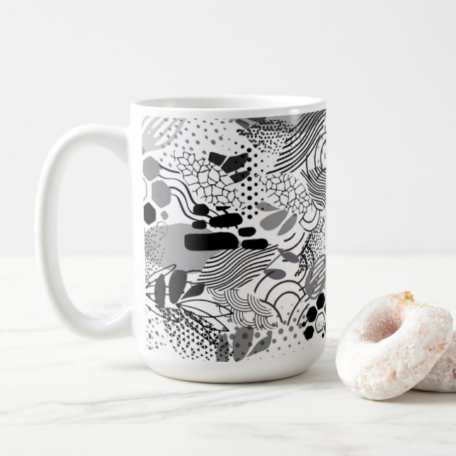 black, white, gradient abstract design mug  kaffeetasse (Mit Donut)