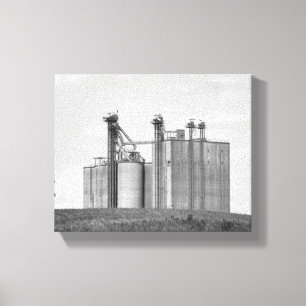 Black & White Grain Elevator auf einem Hügel 8x10 Leinwanddruck
