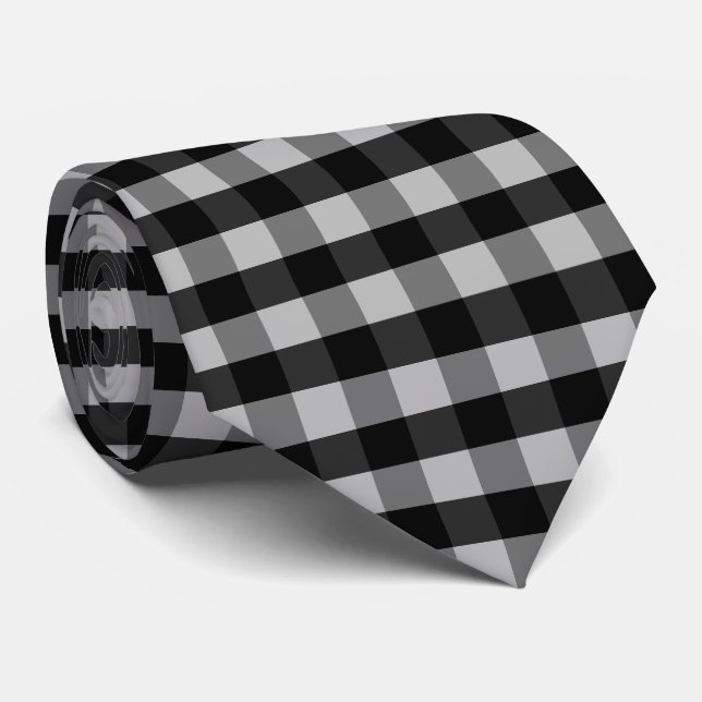 Black White Gray Checkerboard Krawatte (Gerollt)