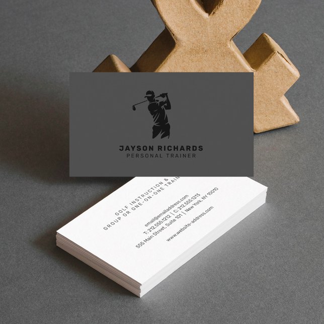 Black White Gray Personal Trainer Golf Coaching Visitenkarte (Von Creator hochgeladen)