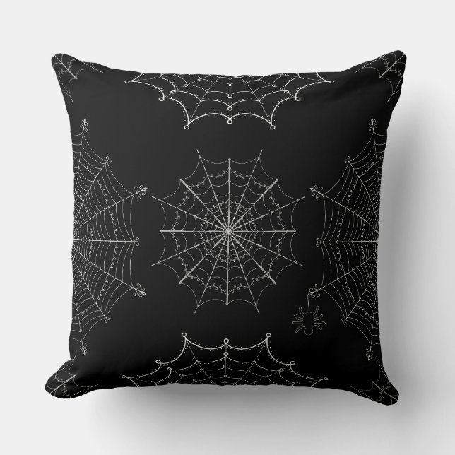Black & White Halloween Spider Webs Kissen (Vorderseite)